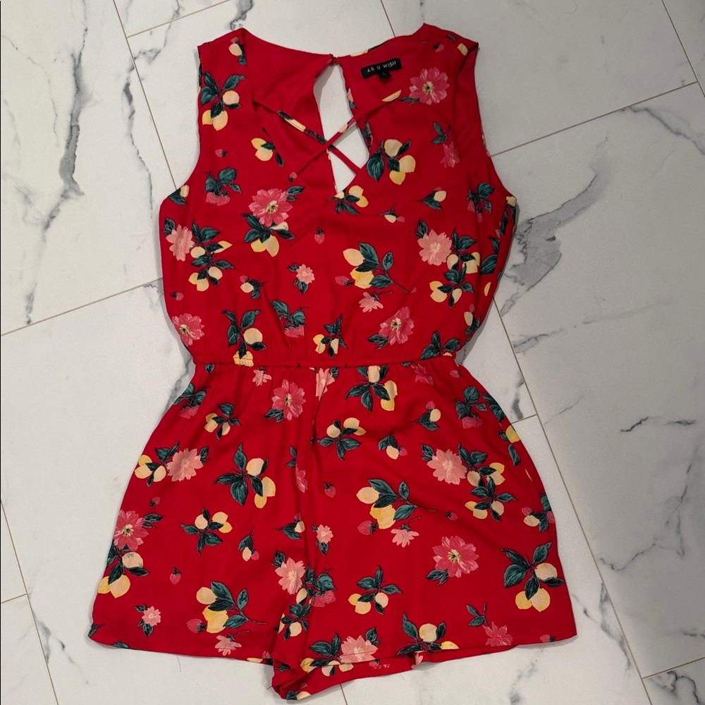 As U Wish Vibrant Red Floral Romper